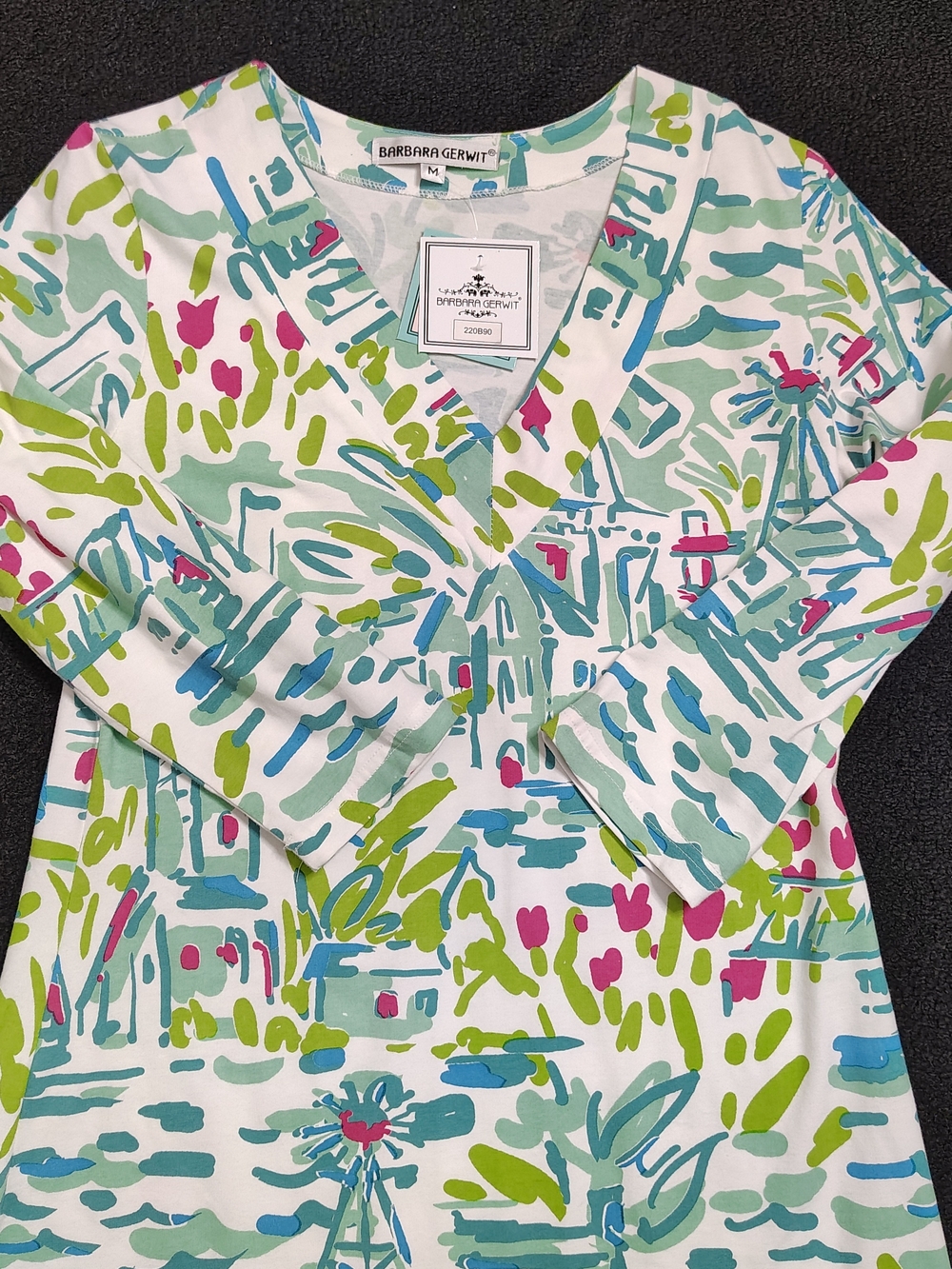 Barbara Gerwit Tunic Dress Abstract Print 3/4 Sleeve Resortwear Medium NWT